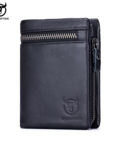 BULLCAPTAIN Leather Wallet Men's Black Bi-fold RFID Shielding QB03