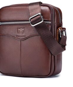 BULLCAPTAIN Men's Messenger Smooth Hardware Zipper Pocket Leather Shoulder Bag DJB023