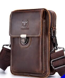 BULLCAPTAIN Crazy horse leather Male Waist Pack Phone Pouch Bags 075