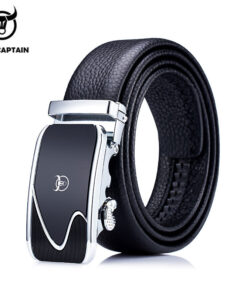 BULLCAPTAIN Leather Men Black Buckle Jeans Cowskin Casual Business Cowboy Waistband Belt