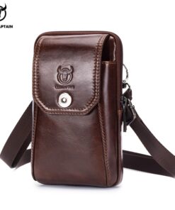BULLCAPTAIN Leather Men's Waist Packs Phone Pouch Bags Waist Bag