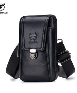 BULLCAPTAIN Leather Vintage Waist Packs Men Travel Fanny Pack Waist Bag