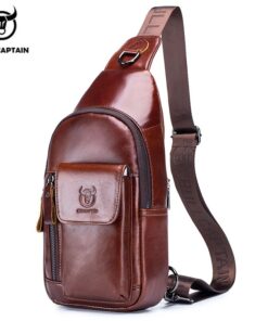 BULLCAPTAIN Leather men's Messenger bags casual Chest backpack xb121