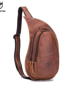 BULLCAPTAIN Leather Crossbody Bag Men Crazy Horse Leather Chest Bags xb123