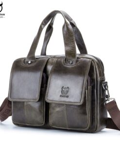 BULLCAPTAIN Men's Real Leather Briefcase 14 Inch Laptop Sleeve gwb042