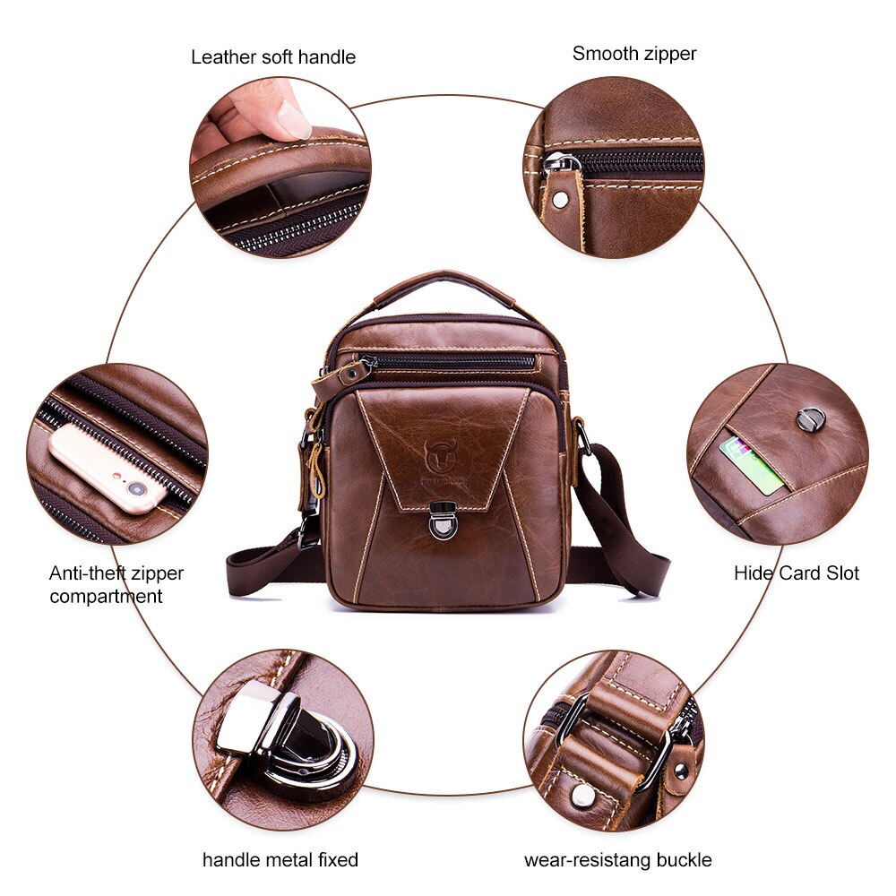 BULLCAPTAIN Men’s Shoulder Diagonal Shoulder Layer Leather Business Bag ...