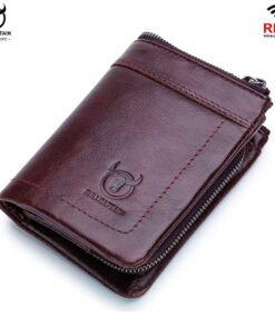 BULLCAPTAIN RFID Leather Men's Wallet Retro Short Zipper qb 051