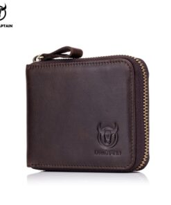 BULLCAPTAIN RFID leather men's wallet short coin purse zipper wallet QB 045