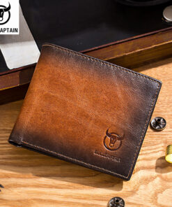 BULLCAPTAIN RFID shielding Men's leather wallet double-fold slim wallet QB05