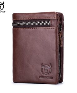 BULLCAPTAIN Short Tri-Fold Buckle Zipper Men's Cow Leather Wallet QB03
