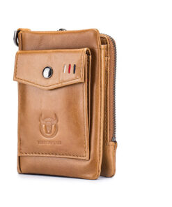 BULLCAPTAIN leather men's wallet double coin purse small mini card holder qb057