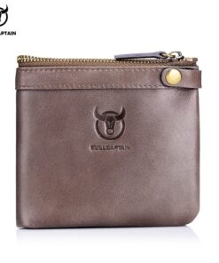 BULLCAPTAIN leather wallet men's zipper purse RFID mini QB058
