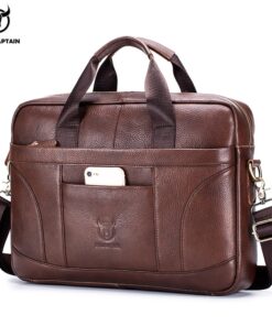 BULLCAPTAIN men's briefcase can be used for 14-inch laptop leather shoulder bag's 048